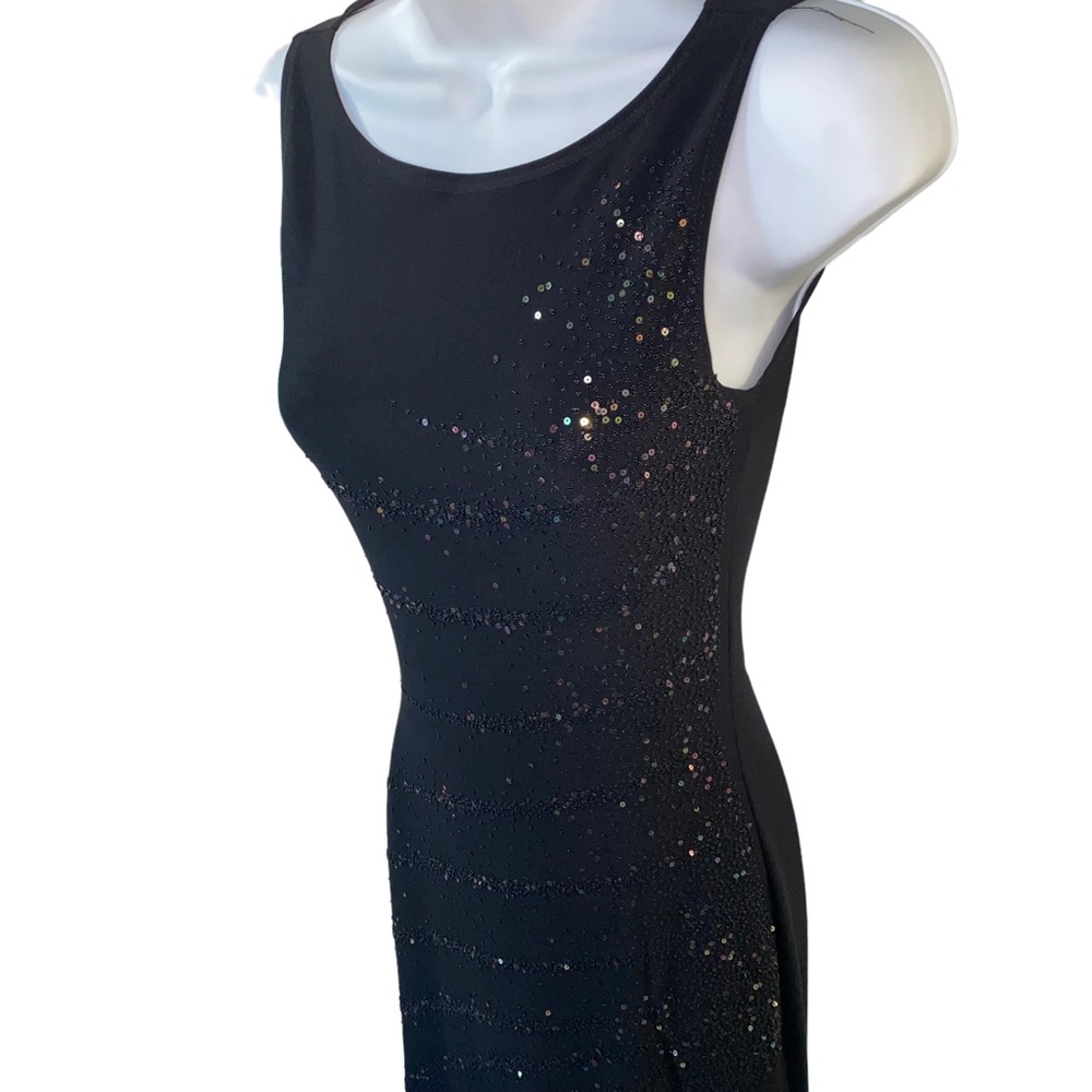 Eva Fashion SuperStretch Sequin Beaded Midi Little Black Party Dress Small